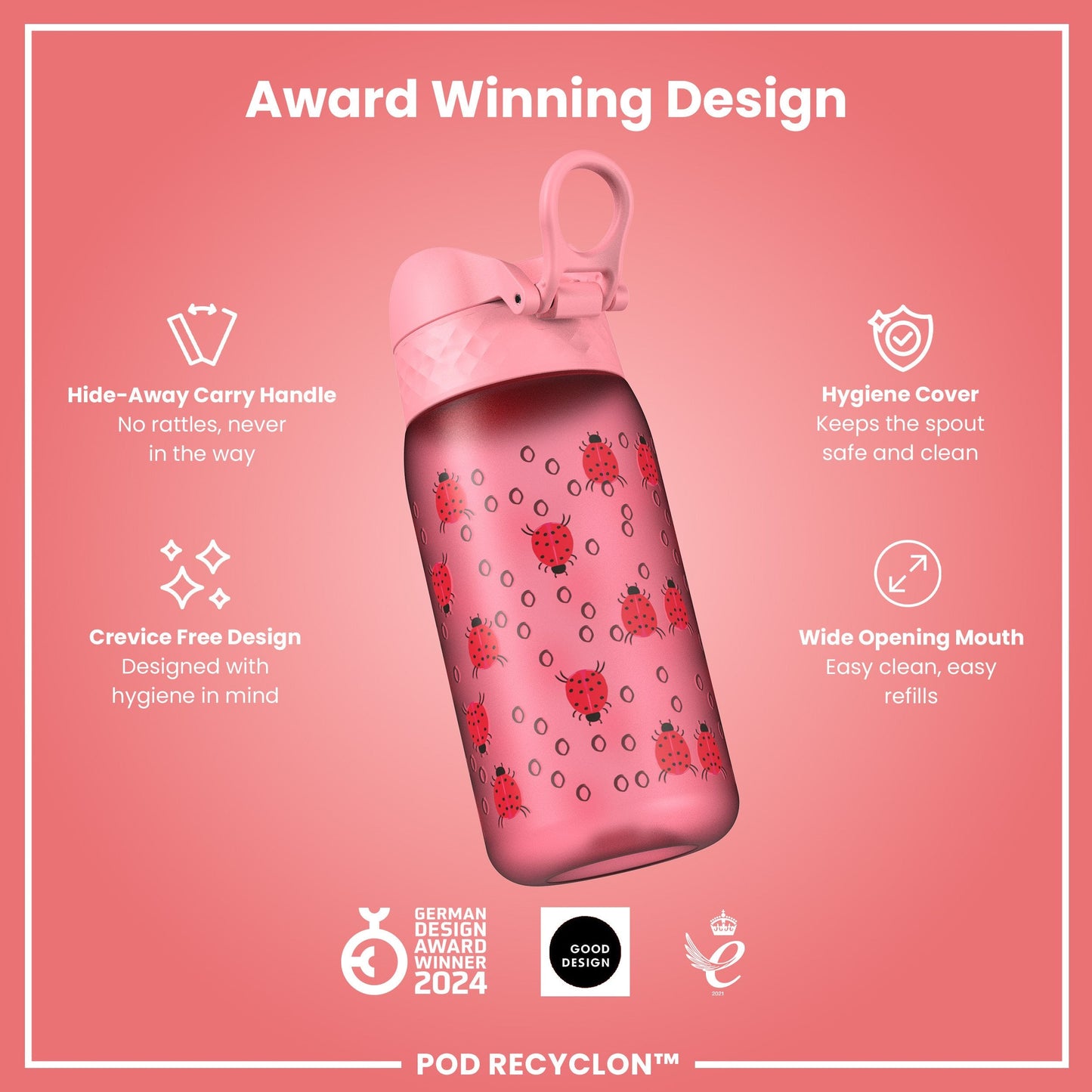 Leak Proof Kids' Water Bottle, Recyclon, Ladybugs, 350ml (12oz)