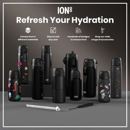 Leak Proof Slim Thermal Steel Water Bottle, Insulated, Black, 500ml (17oz)