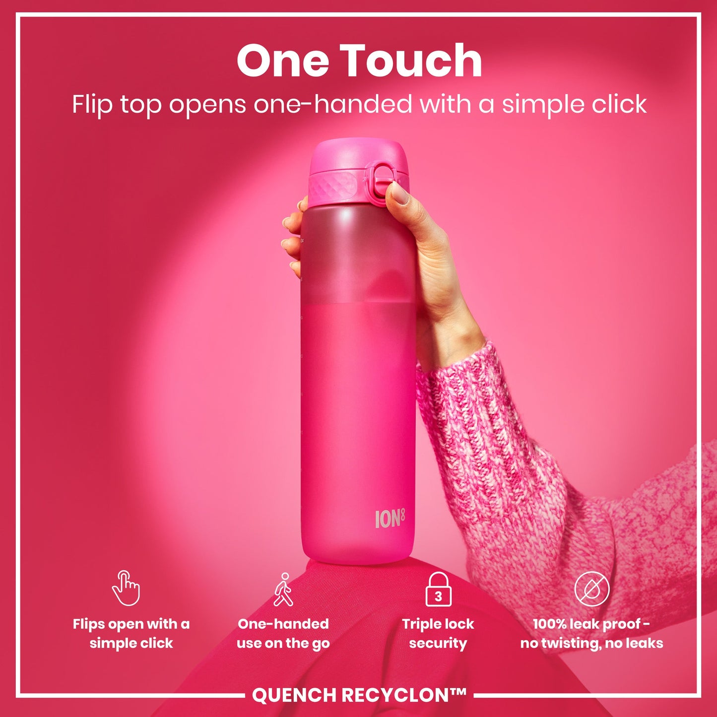 Leak Proof 1 litre Water Bottle, Recyclon, Pink, 1L