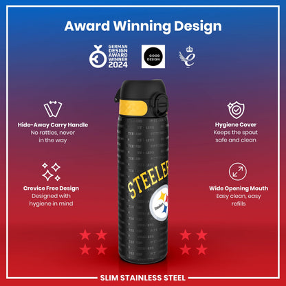 Leak Proof NFL Water Bottle, Stainless Steel, Pittsburgh Steelers, 600ml (20oz)