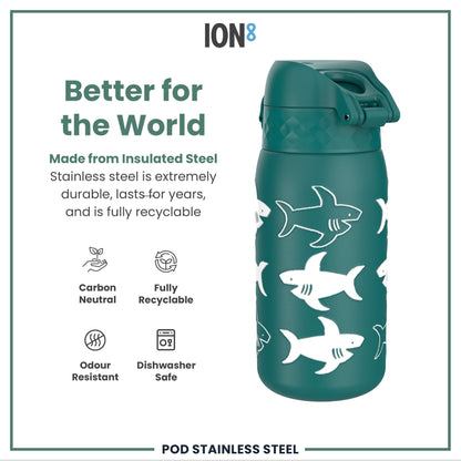 Leak Proof Thermal Steel Water Bottle, Insulated, Sharks, 320ml (11oz)