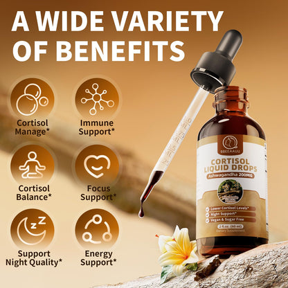 BBEEAAUU Cortisol Supplements for Women & Men | 200mg Ashwagandha, L-Theanine & Phosphatidylserine | Pineapple 60ml