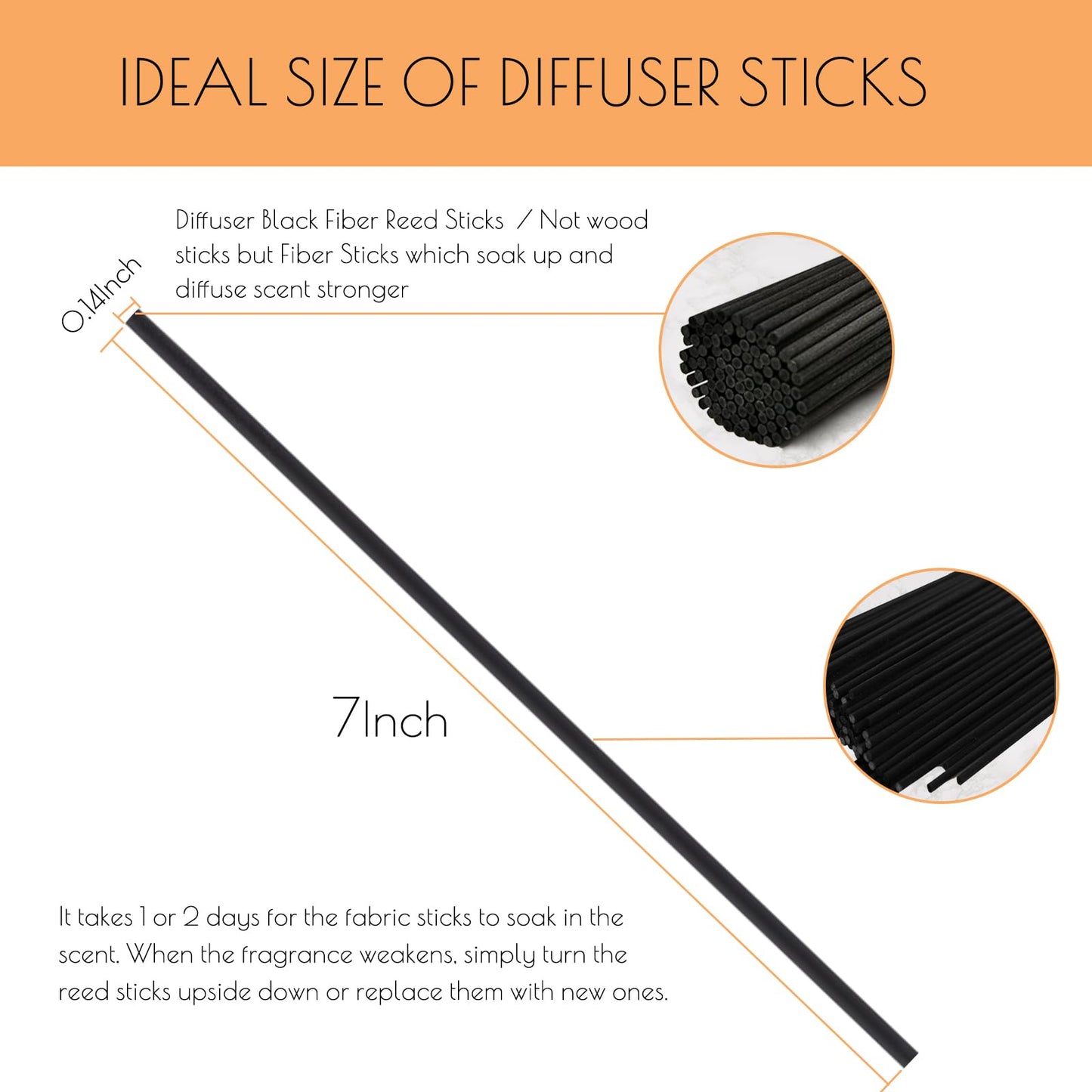 HOSSIAN Reed Diffuser Sticks – 7in x 3.5mm Black, 100 Sticks