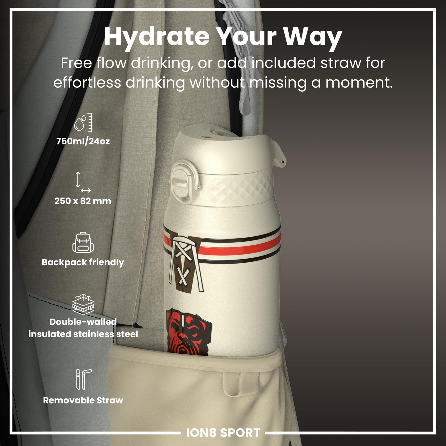 NFL x ION8 Insulated Steel Water Bottle, NFL Browns, 750ml (24oz)