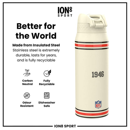 NFL x ION8 Insulated Steel Water Bottle, NFL Browns, 750ml (24oz)