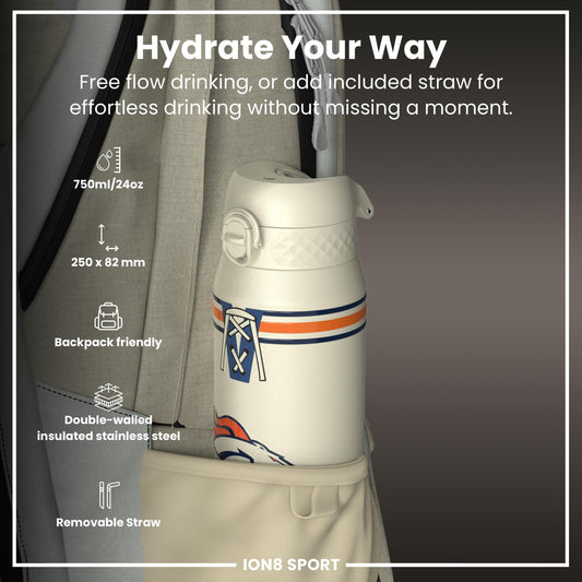 NFL x ION8 Insulated Steel Water Bottle, NFL Broncos, 750ml (24oz)