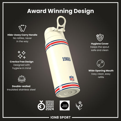 NFL x ION8 Insulated Steel Water Bottle, NFL Patriots, 750ml (24oz)