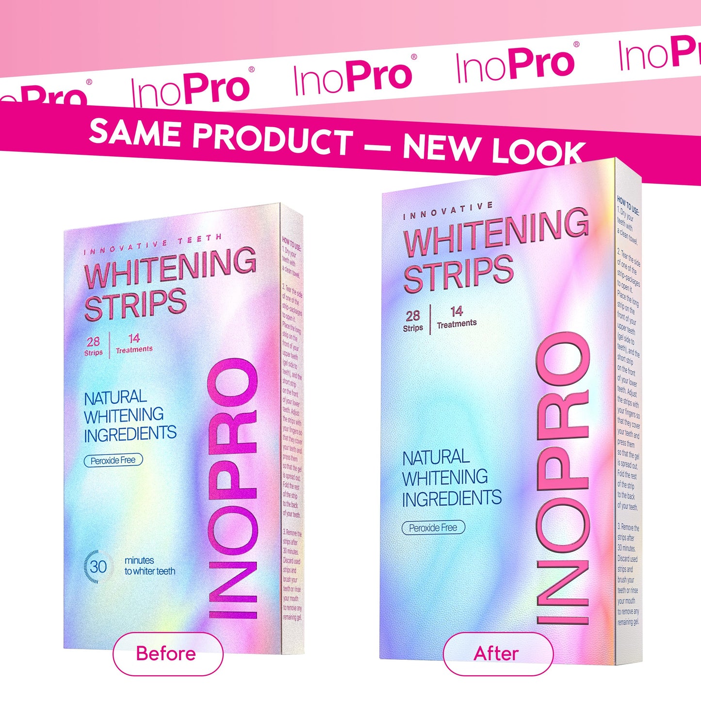 InoPro Teeth Whitening Strips Kit – Enamel Safe, Peroxide-Free, 28 Strips