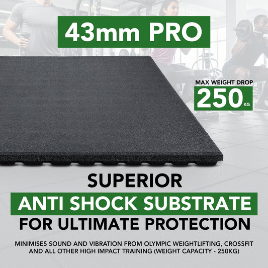 43mm Sprung PRO Rubber AntiShock Gym Flooring Tile