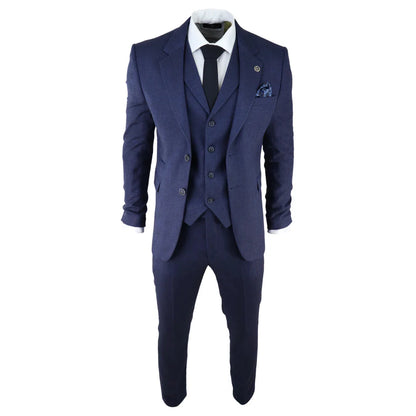 AK-04 - Men's Herringbone Tweed 3 Piece Blue Suit Wedding Blinders