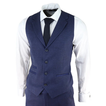 AK-04 - Men's Herringbone Tweed 3 Piece Blue Suit Wedding Blinders