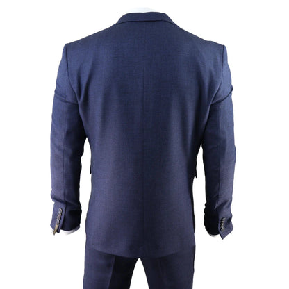 AK-04 - Men's Herringbone Tweed 3 Piece Blue Suit Wedding Blinders