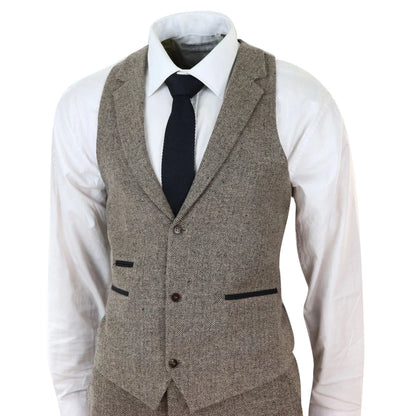 281-03 - Men's Oak 3 Piece Tweed Suit Herringbone Wool Fit