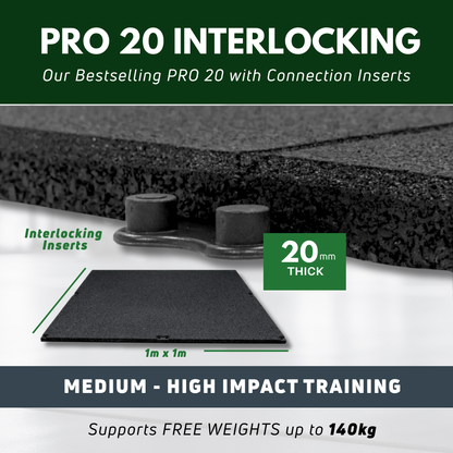 20mm Sprung PRO Interlocking Gym Tiles - Connection Inserts Included