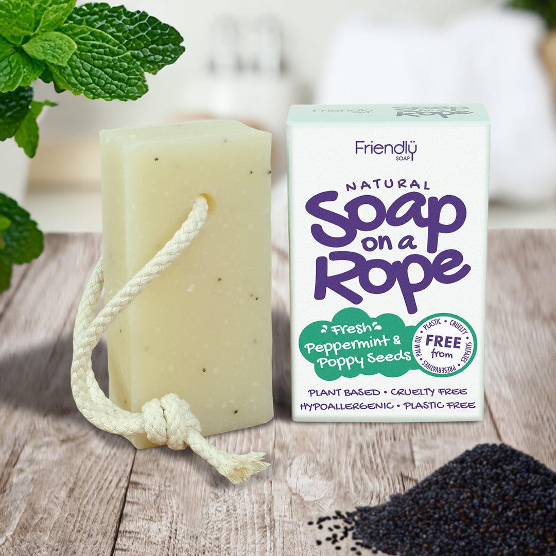 Natural Soap On A Rope - 'Fresh' Peppermint & Poppyseeds 125g