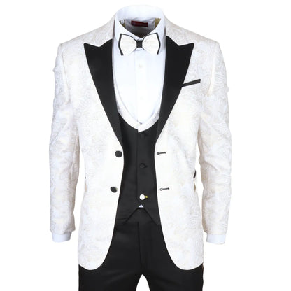 AK-29 - Men's 3 Piece White Paisley Wedding Suit