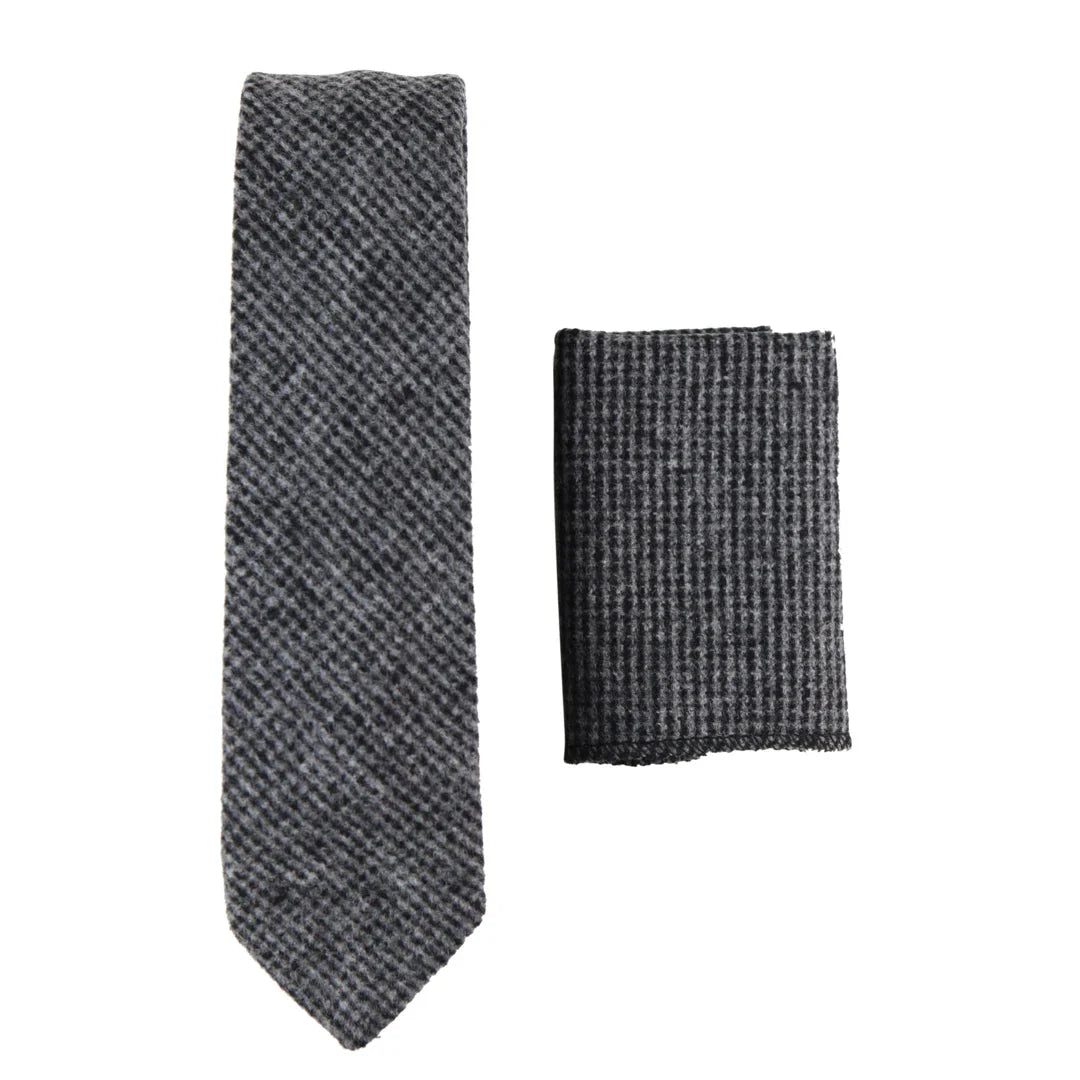 281 - Men's Herringbone Tweed Wool Tie & Hankerchief 2"