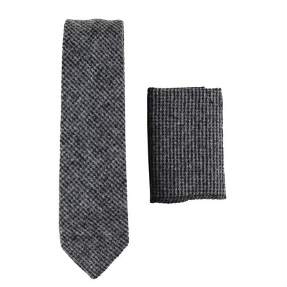 281 - Men's Herringbone Tweed Wool Tie & Hankerchief 2"