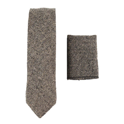 281 - Men's Herringbone Tweed Wool Tie & Hankerchief 2"