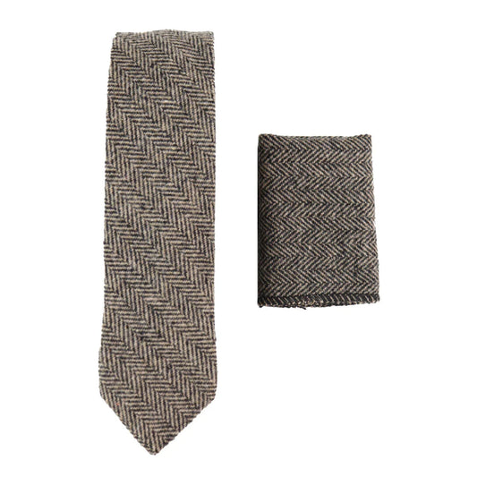 281 - Men's Herringbone Tweed Wool Tie & Hankerchief 2"