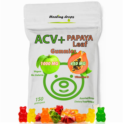 ACV Gummies & Papaya Leaf Extract Gummies – Premium Apple Cider Vinegar Supplement with Iodine, B6 & B12 for Hair, Skin & Heart | 50 Servings