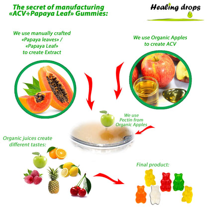 ACV Gummies & Papaya Leaf Extract Gummies – Premium Apple Cider Vinegar Supplement with Iodine, B6 & B12 for Hair, Skin & Heart | 50 Servings