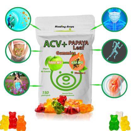 ACV Gummies & Papaya Leaf Extract Gummies – Premium Apple Cider Vinegar Supplement with Iodine, B6 & B12 for Hair, Skin & Heart | 50 Servings