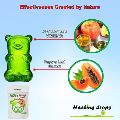 ACV Gummies & Papaya Leaf Extract Gummies – Premium Apple Cider Vinegar Supplement with Iodine, B6 & B12 for Hair, Skin & Heart | 50 Servings