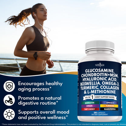 Glucosamine Chondroitin MSM + Turmeric Curcumin, Collagen, Hyaluronic Acid, Omega-3 – Health Supplement 360 Count