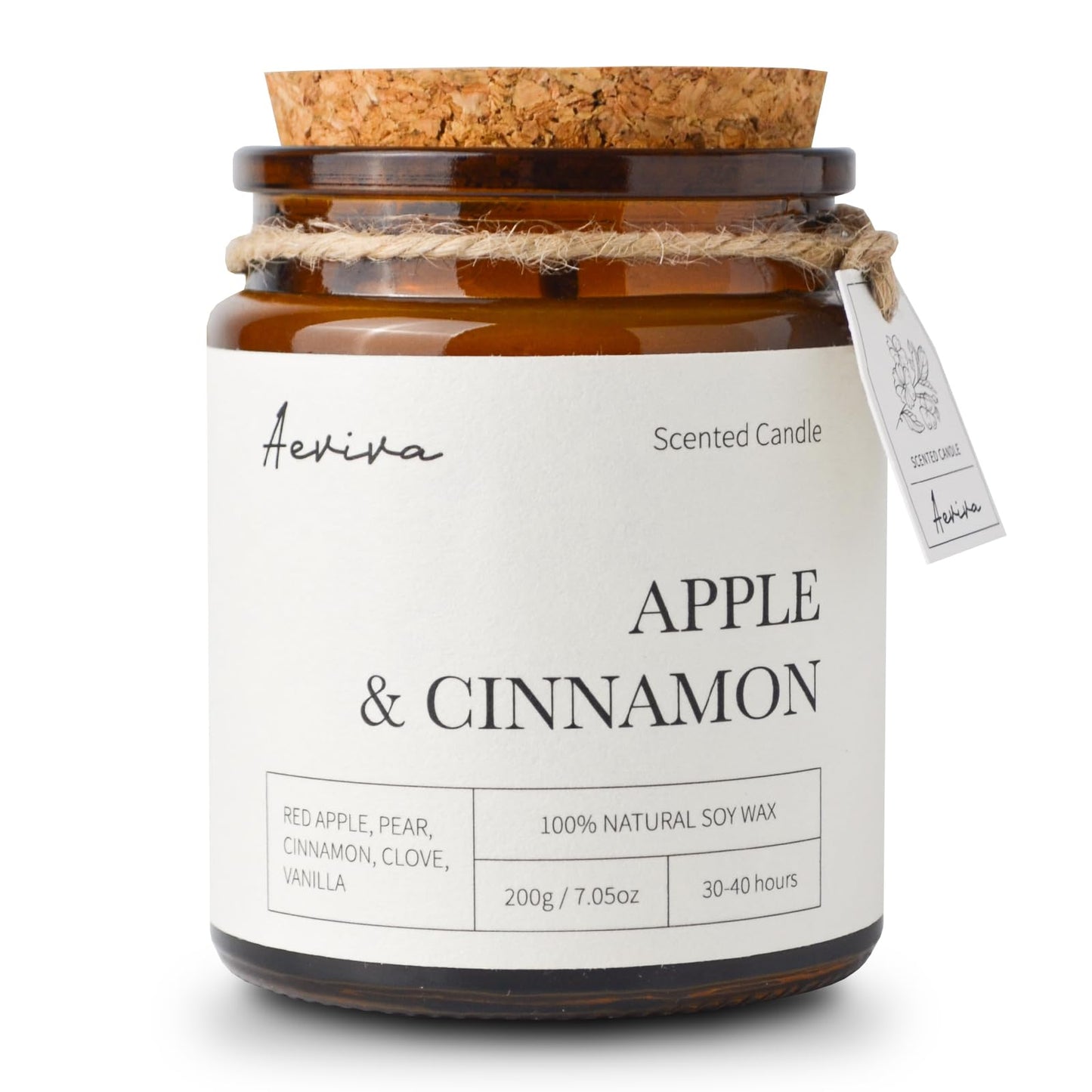 Aeviva Apple & Cinnamon Scented Candle - 7.05 oz, Natural Soy Wax, Double Wooden Wick