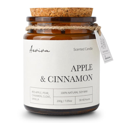 Aeviva Apple & Cinnamon Scented Candle - 7.05 oz, Natural Soy Wax, Double Wooden Wick