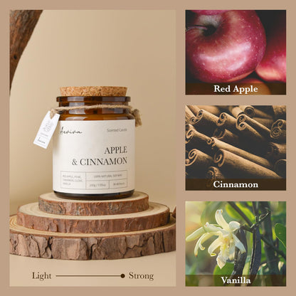 Aeviva Apple & Cinnamon Scented Candle - 7.05 oz, Natural Soy Wax, Double Wooden Wick
