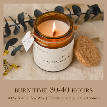 Aeviva Apple & Cinnamon Scented Candle - 7.05 oz, Natural Soy Wax, Double Wooden Wick