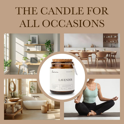 Aeviva Lavender Scented Candle – 7.05 oz Natural Soy Wax, Double Wood Wick, Amber Jar Gift