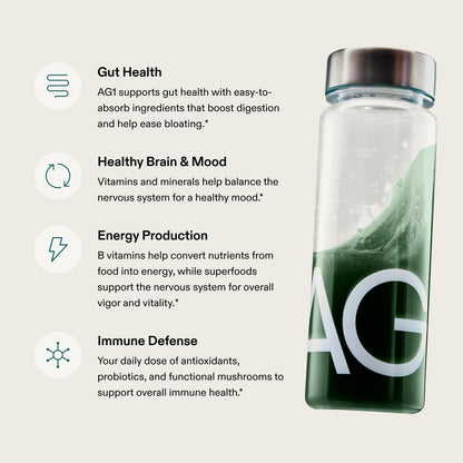 AG1 Multivitamin & Greens Powder — 30 Travel Packs, Gluten Free, Vegan, Probiotic