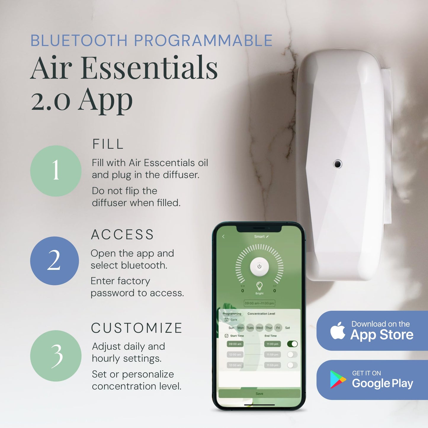 Air Esscentials Diamond Gift Set | Pet-Friendly Bluetooth Diffuser White