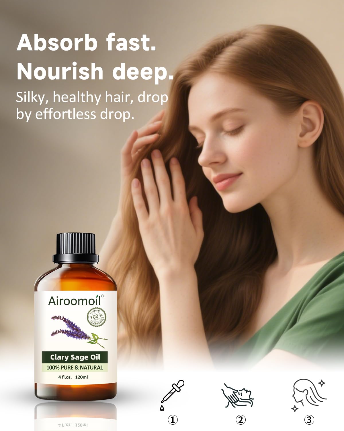 Airoomoil Pure Clary Sage Essential Oil – 4 oz (120 ml), 100% Natural, Premium Grade