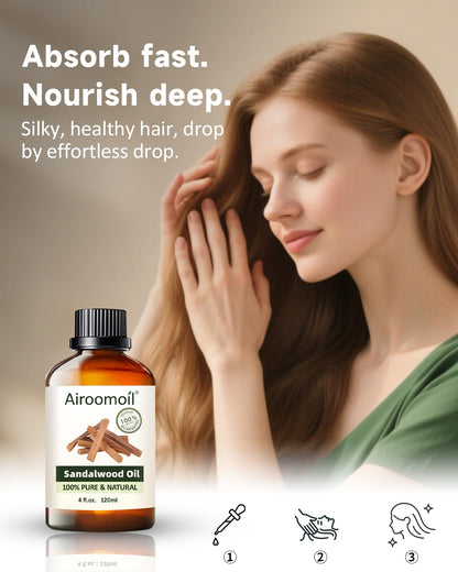 Airoomoil Pure Sandalwood Essential Oil – 4 oz (120 ml), Premium Grade for Diffusers, Skin & Aromatherapy
