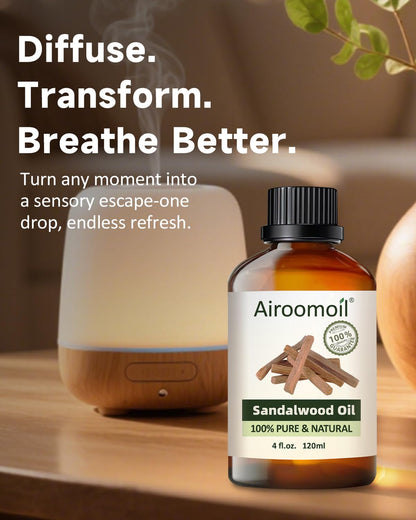 Airoomoil Pure Sandalwood Essential Oil – 4 oz (120 ml), Premium Grade for Diffusers, Skin & Aromatherapy