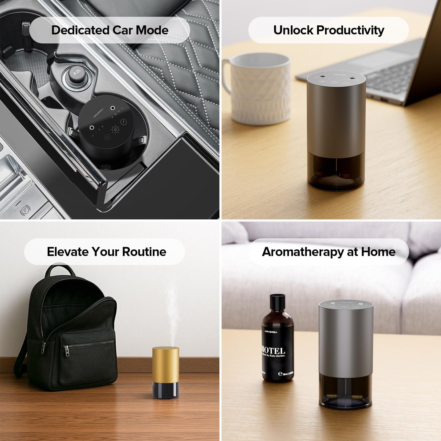 Airversa Waterless Dual-Nozzle Essential Oil Diffuser – 5 Timers, 4 Mist Levels, Gold
