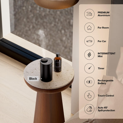 Airversa Waterless Essential Oil Diffuser – 3 Timers, 3 Mist Levels, Black ANX Premium Metal