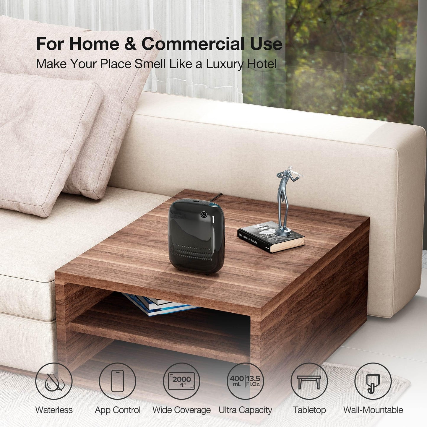 Airversa Waterless Diffuser Starter Kit - 400 mL, 200 mL Oils, Up to 2000 sq ft, Black