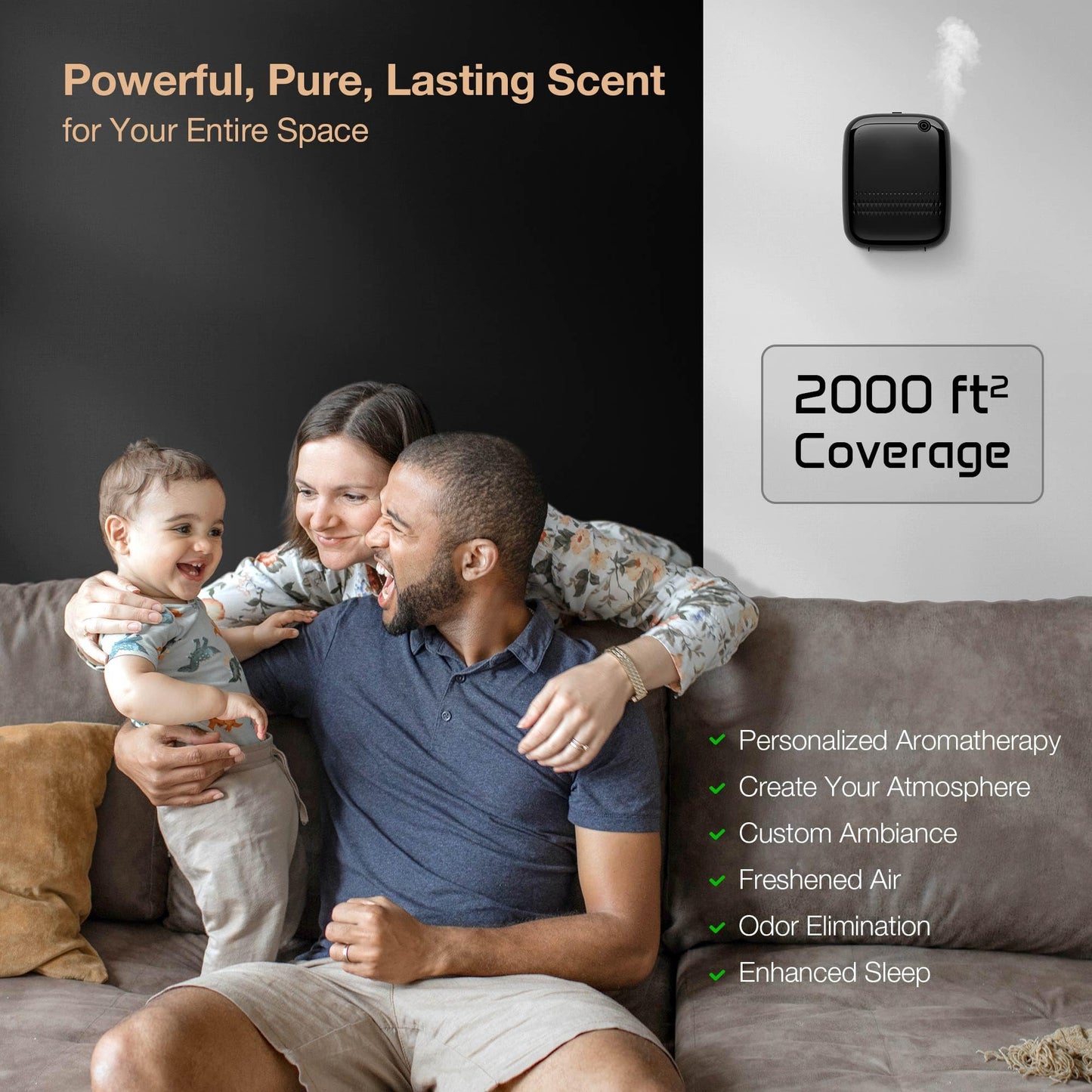 Airversa Waterless Diffuser Starter Kit - 400 mL, 200 mL Oils, Up to 2000 sq ft, Black
