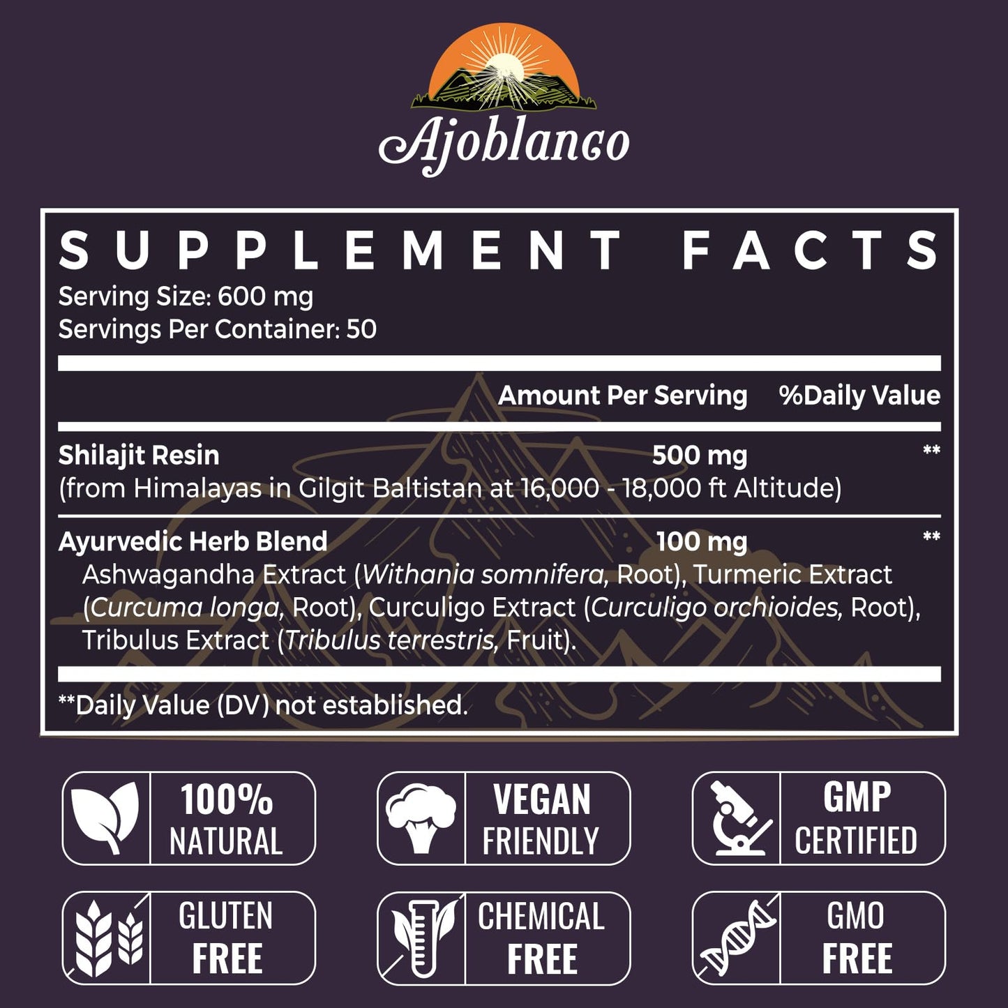 Ajoblanco 600mg Himalayan Shilajit Resin - Organic Ayurvedic Energy