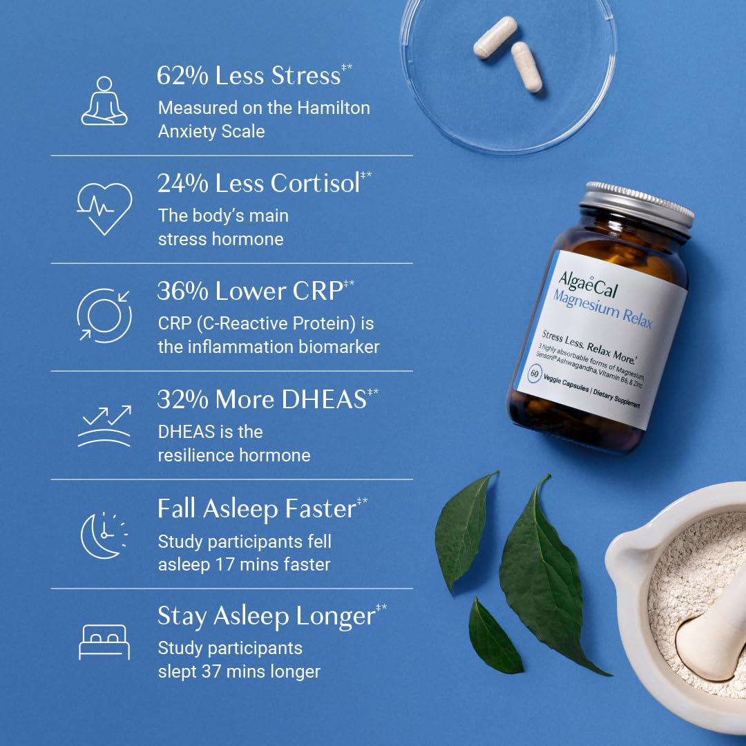 AlgaeCal Magnesium Relax™ Chelated Mg with Ashwagandha for Sleep & Anxiety