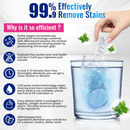 Retainer Cleaner Tablets for Invisalign – Sulphate-Free Effervescent Cleaner with Aligner Tools
