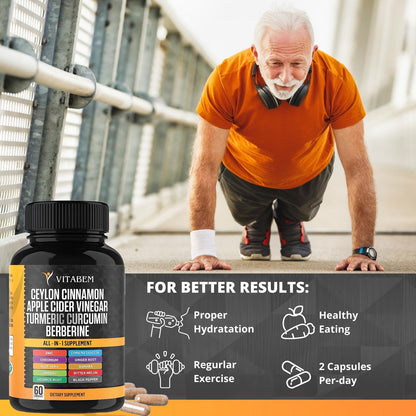 Ceylon Cinnamon Capsules + Apple Cider Vinegar – Turmeric 3000mg, Berberine 1200mg, 60 Count