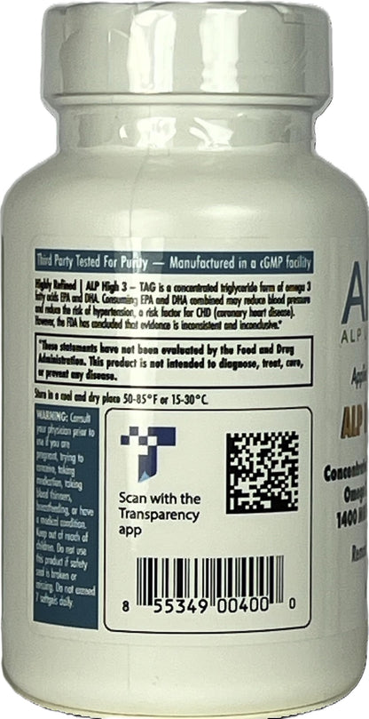 ALP High-3 TAG Omega-3 Fish Oil Supplement - 60-Count | High-Potency TG EPA/DHA