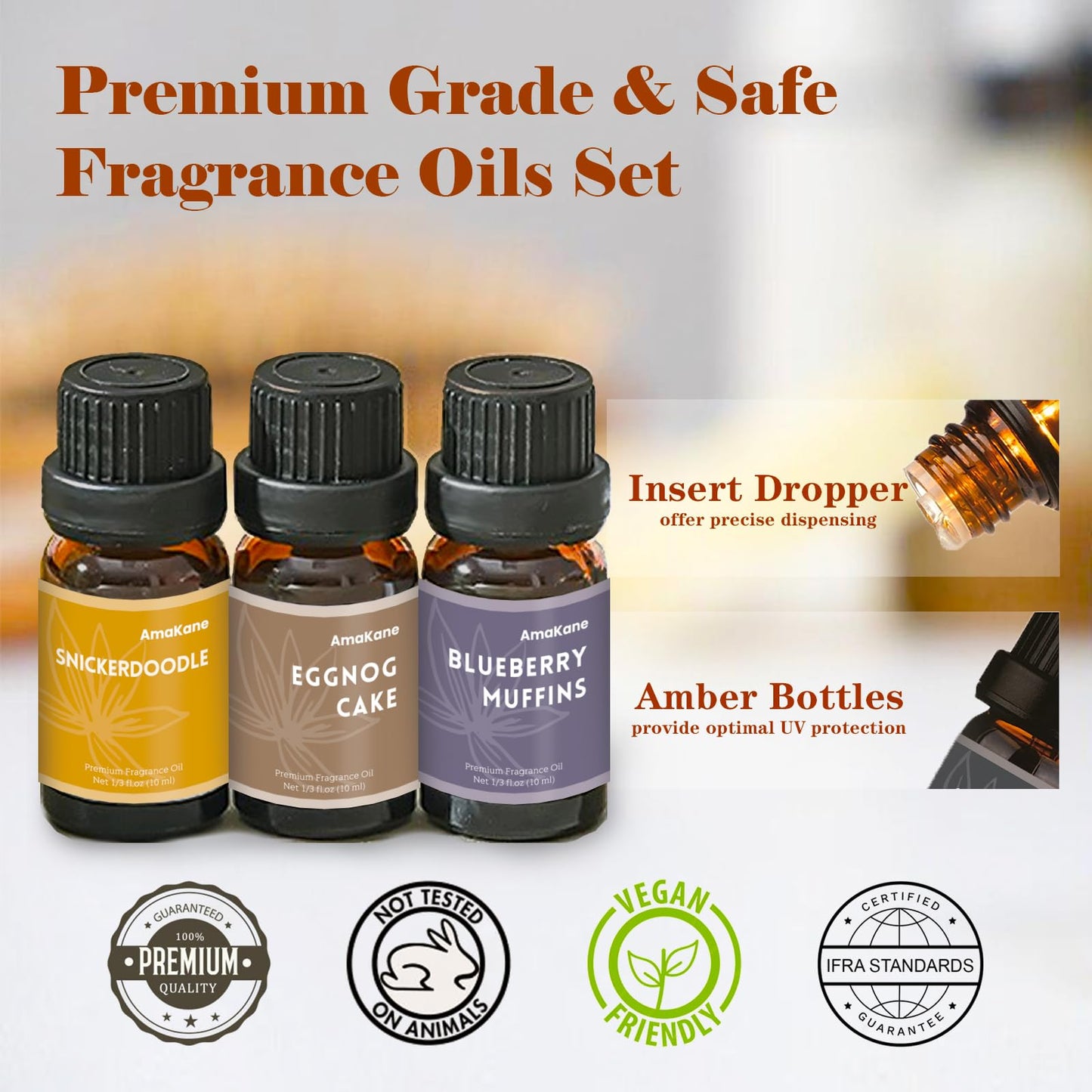 AmaKane Bakery Fragrance Oils – 6x10ml Fall Scents: Apple Cinnamon, Sugar Cookies, Snickerdoodle, Eggnog Cake, Blueberry Muffin, Hot Fudge