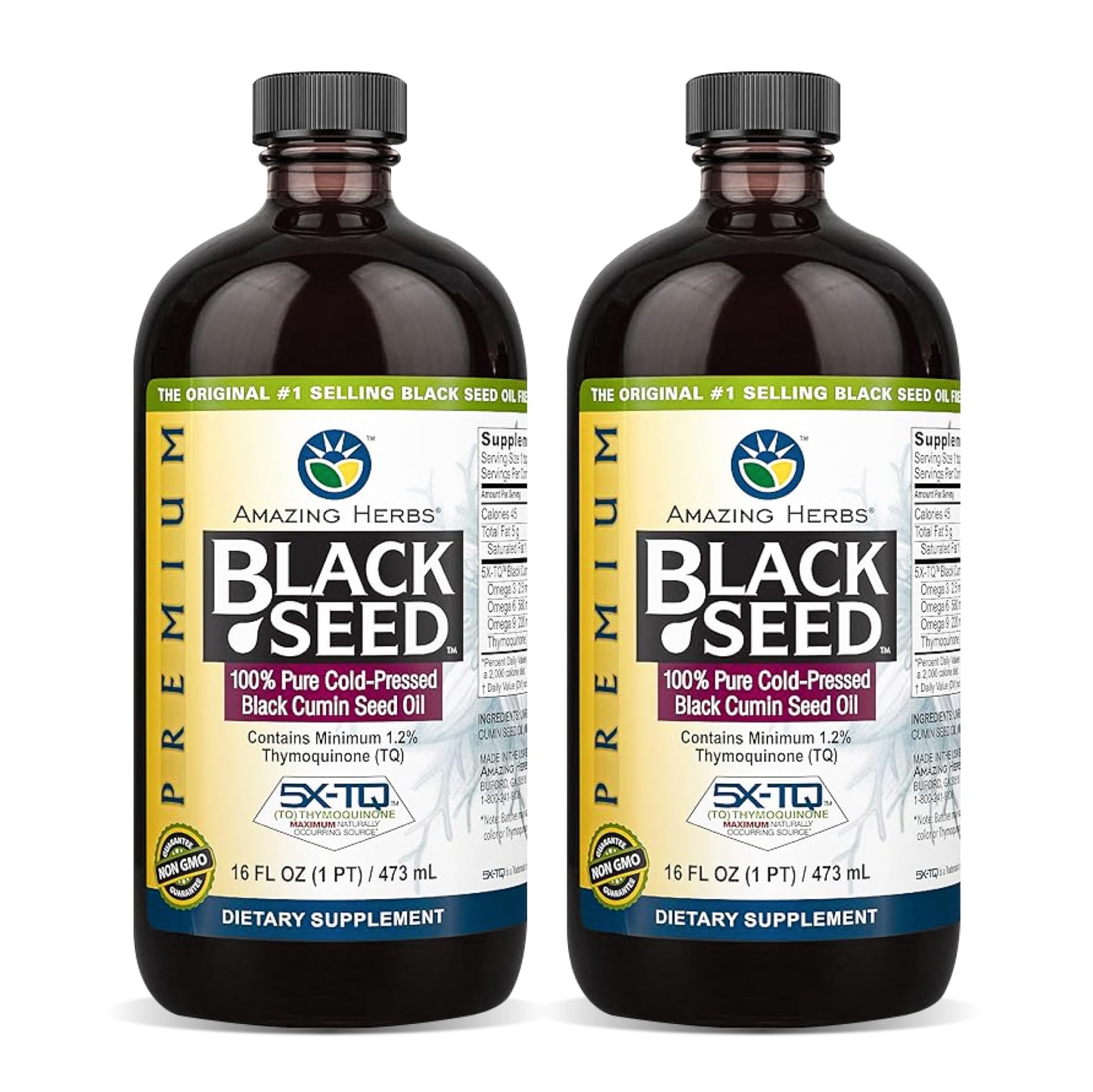 Amazing Herbs Premium Black Seed Oil - Cold Pressed Nigella Sativa, Gluten Free & Non-GMO - 32 fl oz (2 x 16 fl oz)